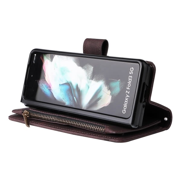 SQBB Case För Samsung Galaxy Z Fold 3 5g Läder Flip Case Med Kreditkortshållare Pengarficka Magnetiska knappar Case Kickstand Shoc Brown A