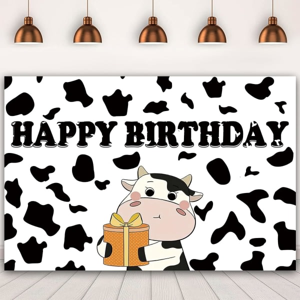 CQBB 7x5 Ft Cartoon Cow Backdrop Banner Födelsedagsfest Tillbehör Fotobakgrund för barn Flicka Pojke Polyestertyg