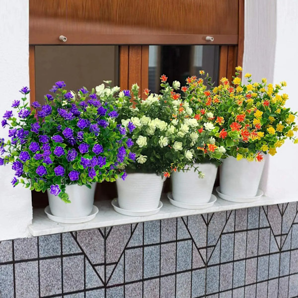 5 stk. Kunstige Blomster til Udendørs Dekoration Forår Sommer Dekoration UV Resistent Plast Grønne Buske Hjem Have Indretning Hvid 2 5 STK