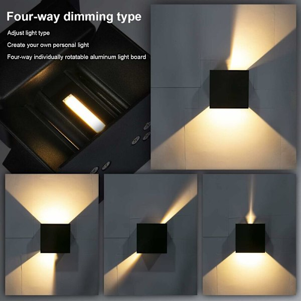12W indendørs/udendørs væglampe, dæmpbar IP65 vandtæt LED-væglampe Up Down Design Lampe 6000K varm hvide væglamper