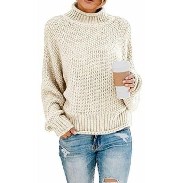 Genser Dame Elegant Vinter Turtleneck strikket genser Chunky Knit Genser Casual Løs Langarmet Genser-S