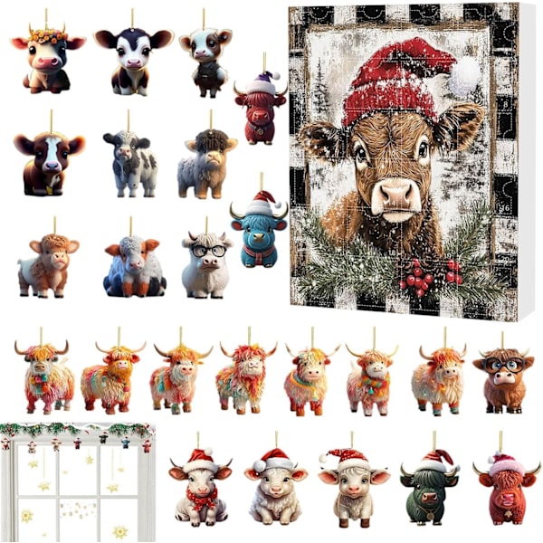 Highland Cow Julekalender 2024 - 24 Dages Juleoptakt med Kalvevedhæng a