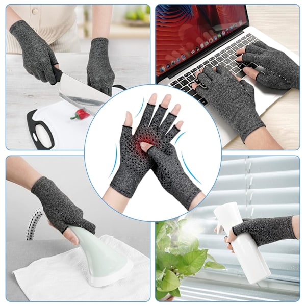 Fingerlösa Artrit-Handskar, Kompressionsstöd för Smärtlindring vid Reumatoid, Osteoartrit (Medium) M