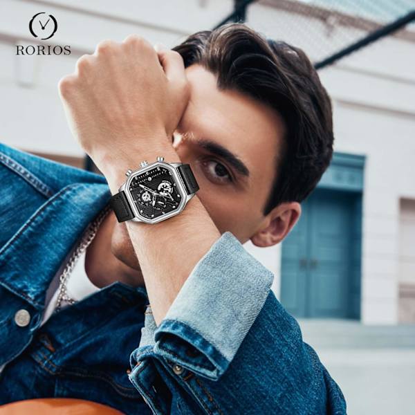 Ur Fashion Square Håndleds Ur Lysende Analogt Ur Multifunktionelt Chronograf Ur Fritids Rustfrit Stål Herre Ur Sort Sølv A Black silver A