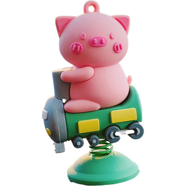 Mini tegneserie svingende dyr, vårskulpturer på instrumentpanelet, ikke-deformerbare bilinnredning, bord/sengtilbehør Tåg gris