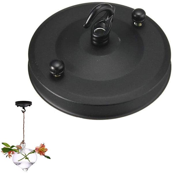 Lamp skärm kit, retro taklampa takplatta med krok, svart, utan ljuskälla, lämplig för vardagsrum, sovrum,