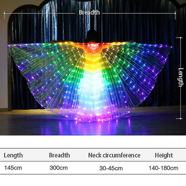 SQBB Fasion Led Wing Sticks Kostym Egyptisk magdansshow Scen Fancy-dress Rave Led Light Up Wings-145cm Gul ingen