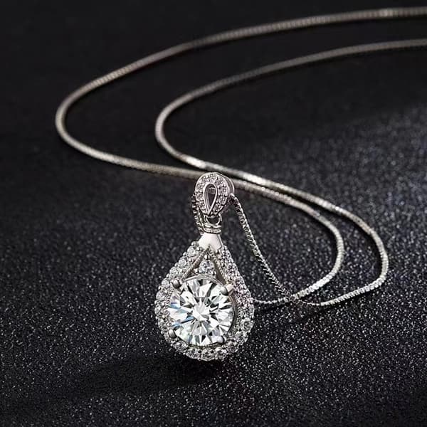 925 Sterling Sølv Tåredråpe Smykker Zirkon Henge Halskjede