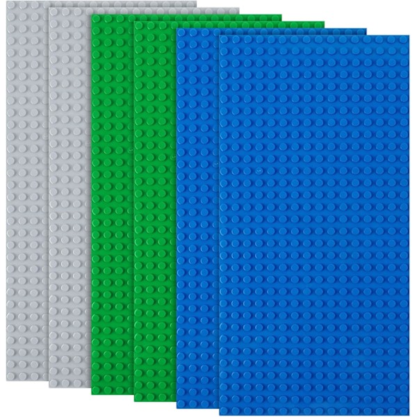 Klassiske baseplader, 6 stk byggeplade rektangulær, 16 x 32 cm byggeplade baseplade, baseplade kompatibel med alle større mærker 6 st rektangulär