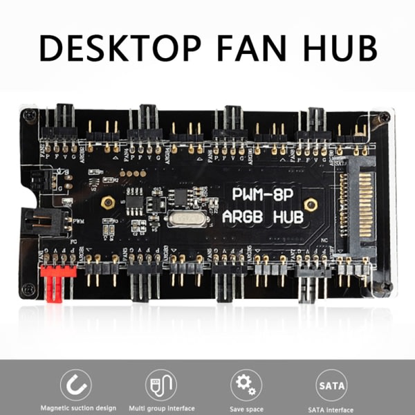 1 till 8 fläktar Multi Way HUB SATA Power 12V 4 Pin PWM Adresser SQBB