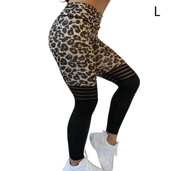 Leopard Fitness Sport Leggings Dam Seamless Gym Running Yoga svart L SQBB