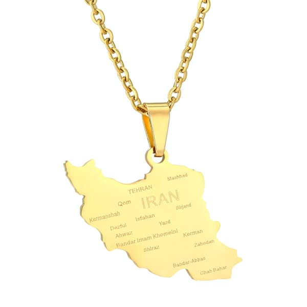 Iran Map Hänge Halsband Trendigt Silver/Guld Färg Iran Country Territory Halsband Unisex Kvinnor Män Iranskt Halsband Guldfärg