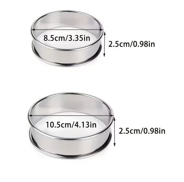 Kageringe, 12-pak dessertforme i rustfrit stål, non-stick runde bageforme til kager, bagværk og sandwich, 10,5 x 2,5 cm silver 10cm