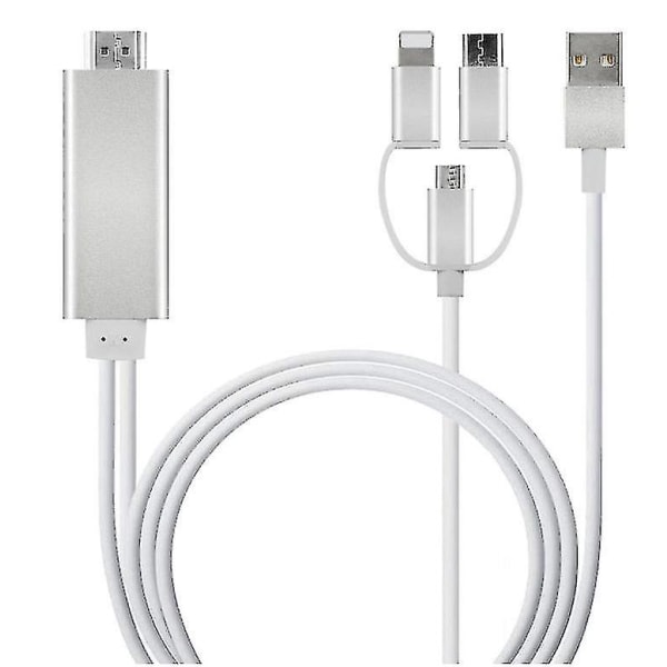 3-i-1 usb-c/micro USB /belysning till hdmi-adapterkabel--silver