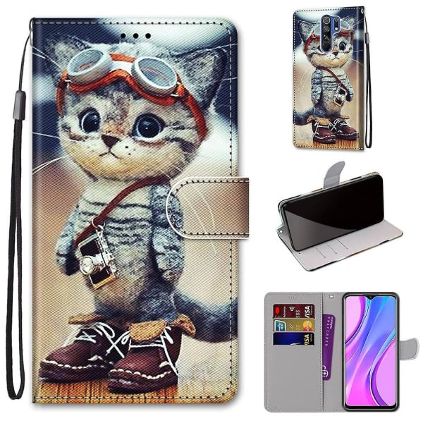SQBB Case för Xiaomi Redmi 9 Creative Pattern Tui magnetisk korthållarplånbok - Kattunge