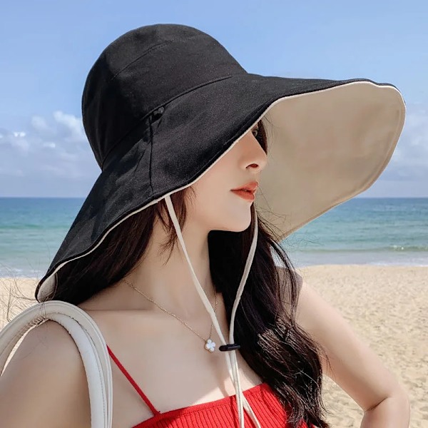 Bred brätte UPF 50+ Solhatt Dam Anti-UV-skydd Vandring Fisherman Cap Vik Sommar Solid Beach Hat 2023 Dubbelsidig solhatt khaki 55-60cm