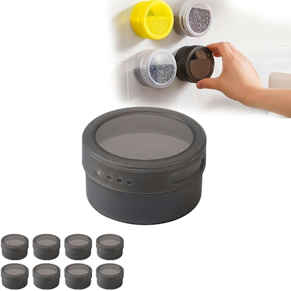 Magnetiske Krydderidåser, Krydderi Opbevaringsboks med Transparent Låg, Sort 8 stk Black 8 pcs