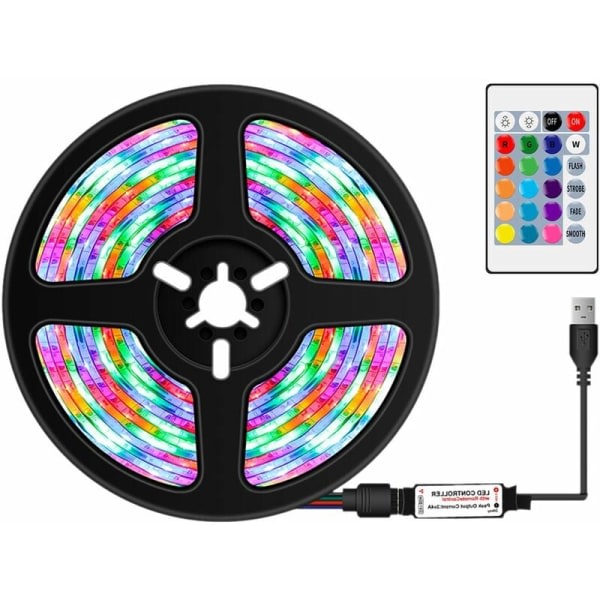 5m RGB LED Strip-ljus med 24 nycklar fjärrkontroll 16 färger Flexibla LED-lampor TV-bakgrundsbelysning Vattentät USB -driven för heminredning