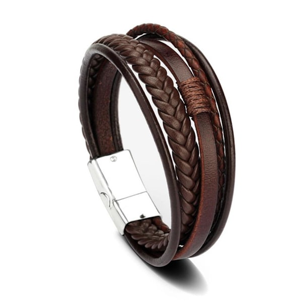 Stilfuldt slidstærkt PU-læderarmbånd Brun-Sort 19CM