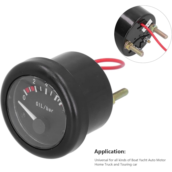 Oljetrykkmåler, Marine Motor Oljetrykkmåler LED-bakgrunnsbelysning med Advarselssensor Indikatorlampe 12V