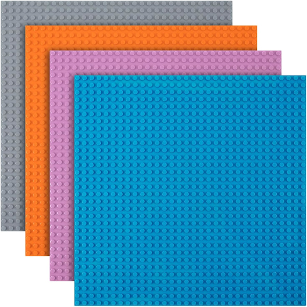 Byggeplade, 4 stk. klassiske baseplader, 25,5 x 25,5 cm, bundplade, kompatibel med alle større mærker, byggesæt til børn 4 st orange