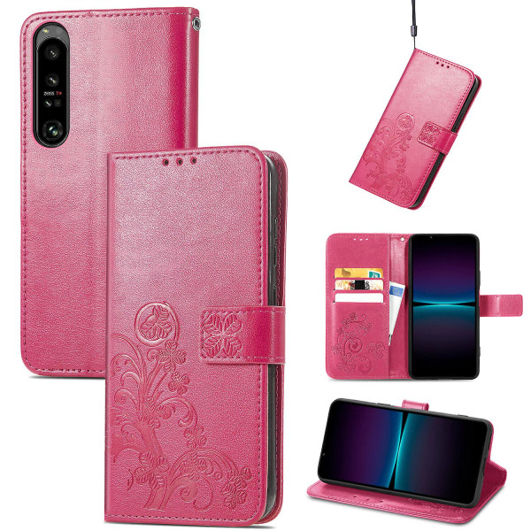 SQBB Case för Sony Xperia 1 Iv Cover Case Präglat fyrklöver magnetiskt skydd - Rose