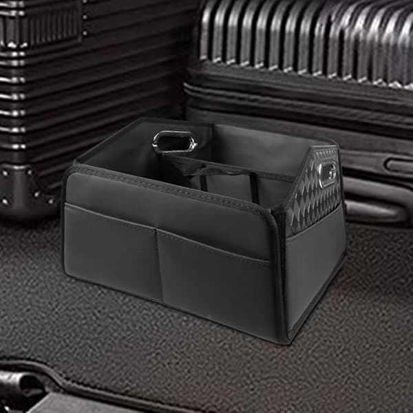 Læder Bil Bagagerums Organizer - Foldbar Opbevaringsboks til SUV, Sort Black