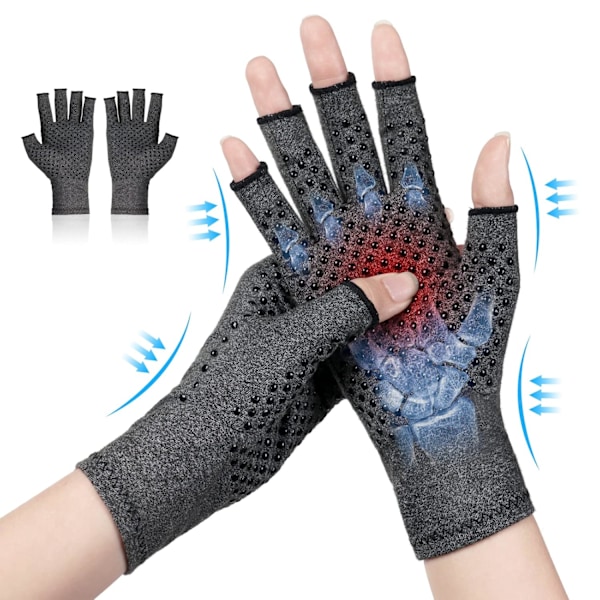 Fingerlösa Artrit-Handskar, Kompressionsstöd för Smärtlindring vid Reumatoid, Osteoartrit (Medium) M