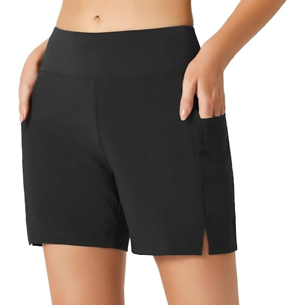 Damernas badshorts, höghög midja magkontroll badshorts med fickor, snabbtorkande M
