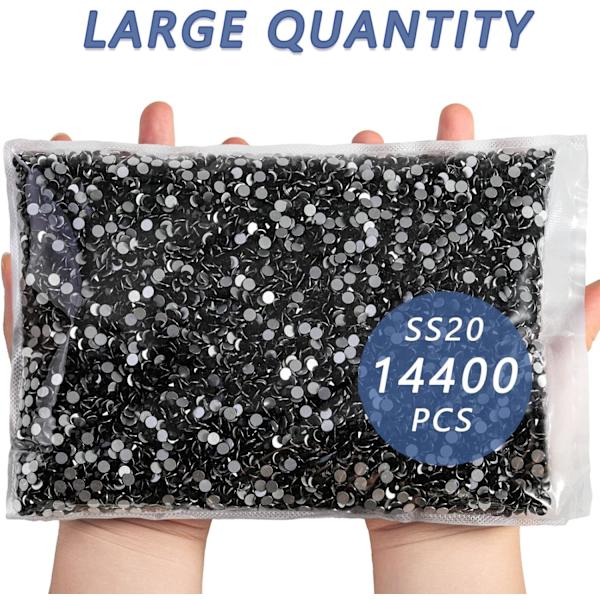 14400 stk Sorte Flade Rhinestones til DIY Håndværk, Jet Sort, SS20, 4,6-4,8 mm Black SS20/14400pcs