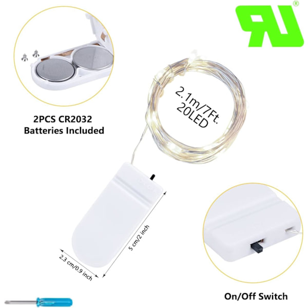 24 Pak LED Fejlys, 7ft 20 LED til Bryllup, Fest, Soveværelse White 24 Pack