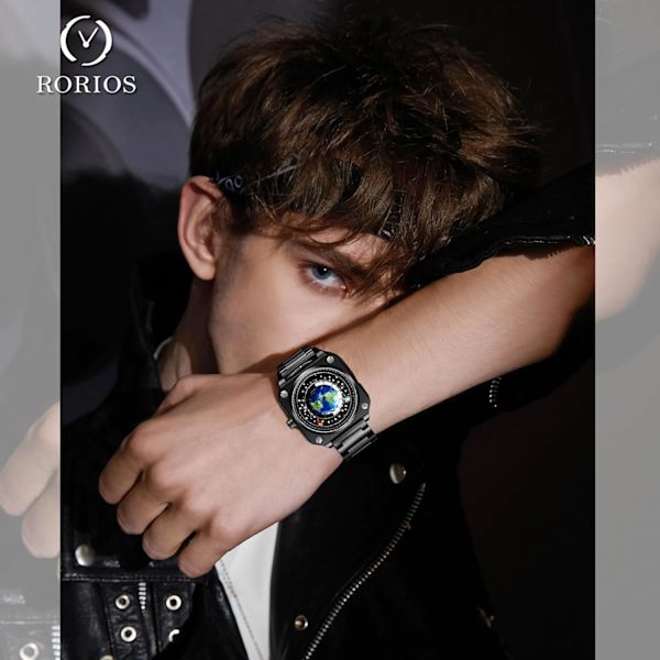 Herrar Kreativa Klockor Unika Visare Armbandsur Analog Kvarts Kvadratisk Klocka ERD Urtavla Mode Design Rostfritt Stål För Män Svart A Black A