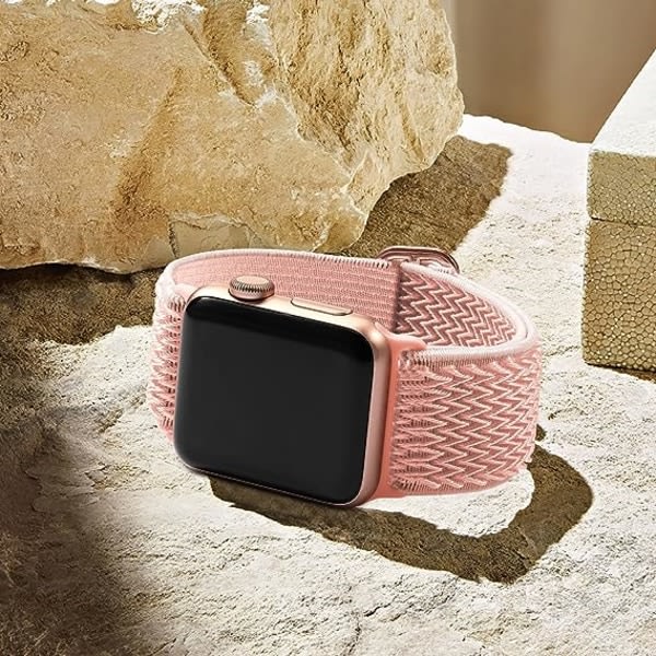CQBB Elastiska band som är kompatibla med Apple Watch -band, Stretchy Solo Loop Mjuk nylon för kvinnor män/A Rosa/Storlek: 49mm