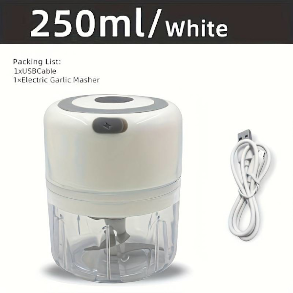 1 st 250 ml kapacitet, USB-laddningsbar matlagningsmaskin, köksvitlöksblandare, elektrisk strimlare, liten automatisk matlagningsmaskin