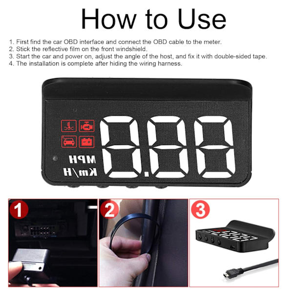 Bil Vindruta Hastighedsmåler, OBD2 HUD Head Up Display Vindue Projektor