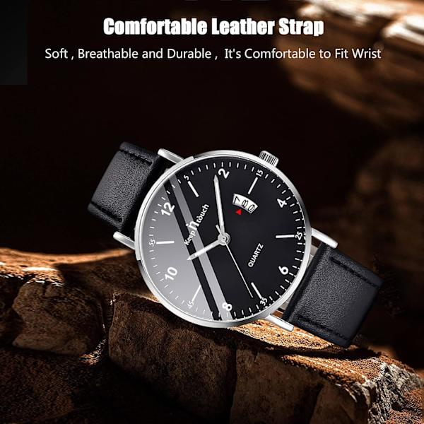 Herrarmbandsur Vattentätt Analog Kvartsur för Män Casual Luminous Watch Enkel Design Armbandsur Datumkalender Klocka, Silver Svart a, L