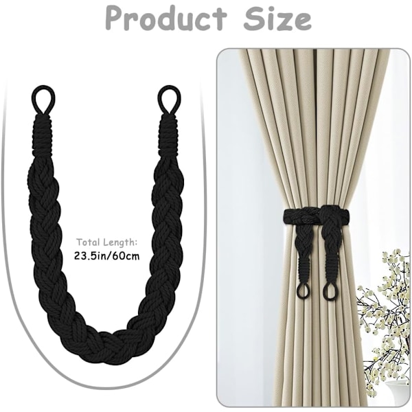 Bomulstogreb Gardinbindere, 4-pak Håndstrikket Gardinholdere, Off White Black-4 pcs