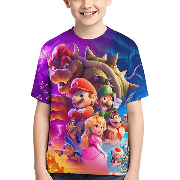 SQBB Børne Drenge Super Mario Print Crew Neck Kortærmet T-shirt Tee Tops Sommer Lilla 8-9 År