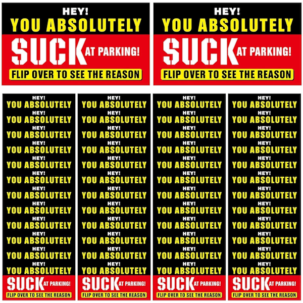 50 st Funny Bad Parking Cards, \"Du suger på att parkera\" Skämtlappar