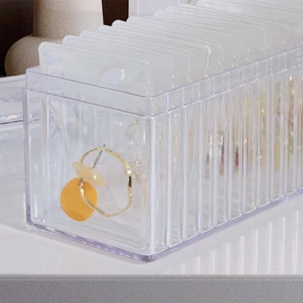 Akryl Smykkeæske med 20 Bærbare Poser til Rejse Smykker, Klar Organizer Box + 20 bags