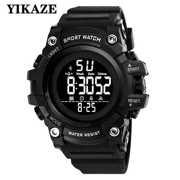 Sport Watch Multifunktion Militär Watch Vækkeur Stor urskive Digitale ure Vandtæt elektronisk armbåndsur Sort