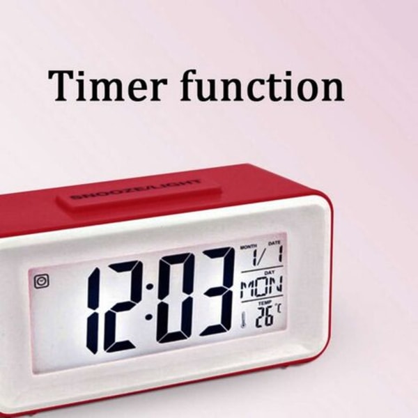 Litthing Digital väckarklocka Digital LED-klocka Väckarklocka Datum Temperatur Snooze 8 Music Sleep Batteridriven (röd)