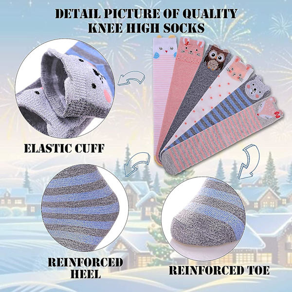 3-12-vuotiaille tytöille polvipituisia sukkia, lasten suloisia, hulluja, hauskoja eläinkuvioita, pitkiä saappaita, hauskoja eläinsukkia 02 Fun Animal Socks 02