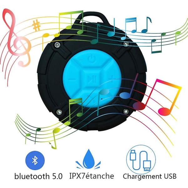 Vattentät högtalare Bärbar trådlös Bluetooth duschhögtalare med HD-bas, fm-radio, färgglad ledeffekt, starkt grepp
