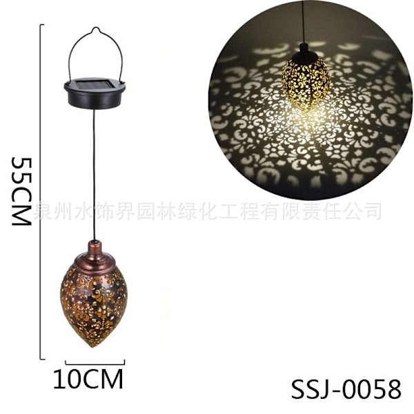 Hengende solcellelamper, sol LED-lykt for hage, hengende utendørs vanntett metalllampe.-WELLNGS