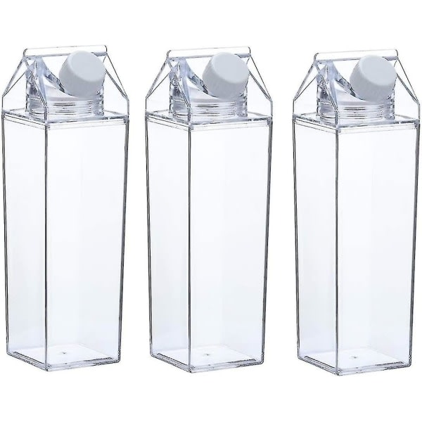 SQBB 3-pack mjölkkartong vattenflaska klar fyrkantig mjölkflaska Plast läckagesäker kopp A null ingen