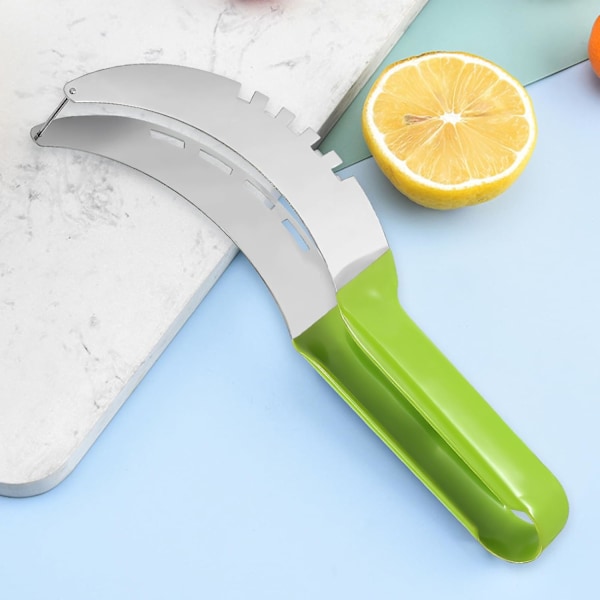 Vattenmelonskärare i rostfritt stål, multifunktionell fruktskärare kökshjälpskniv för cantaloupe papaya drakfrukt vattenmelon (grön) Grön