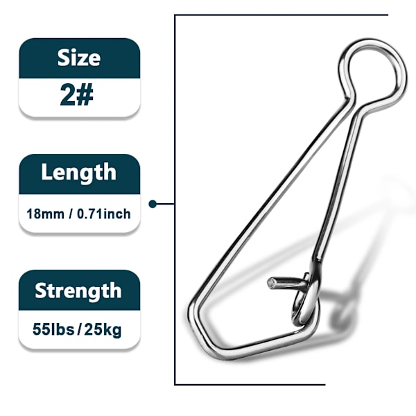 Fiske Snap 50~200st Rostfritt stål Saltvatten Fiske Krok Lure Connector Tackle Snabbfiske Clip Lock Snap Vikter Trolling Storlek-2  18mm 25kg 100 st