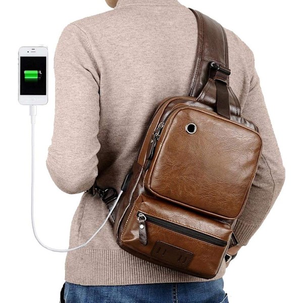 Sling Crossbody Bag Axelväska Herr och Dam Retro PU Läder Sling Ryggsäck Cykel, Mode