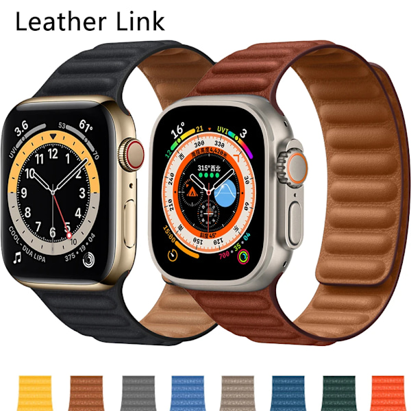 Läderrem för Apple Watch Band 45mm 41mm 44mm 40mm Original Magnetic Loop Link Armband iWatch Ultar2 49mm 9 8 7 6 SE 3 42mm Solnedgångsfärg